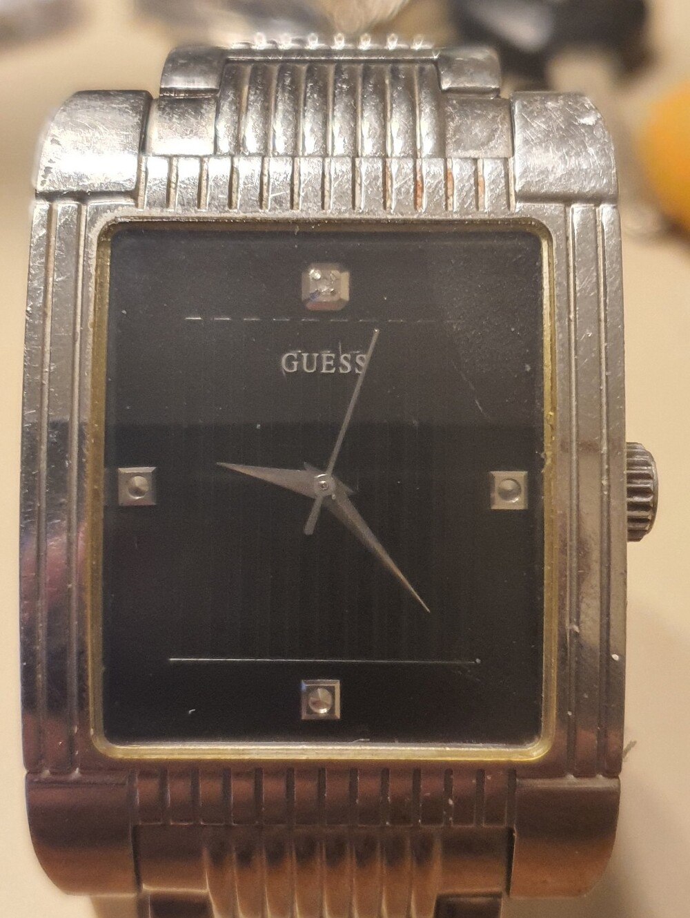 Guess Steel Silver/Black Diamond Stainless Steel Men's Tank Watch